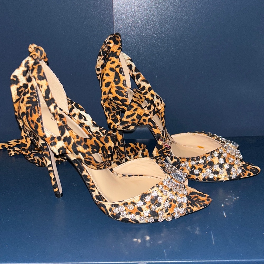 Leopard studded strap up sandal